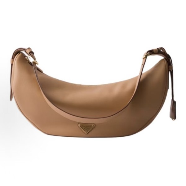 PRADA Demi-lune enamel triangular metal logo single-shoulder bag for large women in caramel color